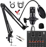 SKTEET Podcast Equipment Bundle, with BM800 Podcast Microphone and V8 Sound Card, Voice Changer - Audio Interface -Perfect for Recording, Singing, Streaming and Gaming (V8-Black)