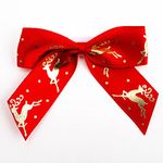 Italian Options Gold Reindeer Stag Christmas Bows 12 Piece Pack, 5cm Bow Width, Red Satin