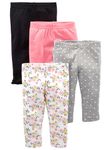 Simple Joys by Carter's Baby Girls' 4-Pack Pant, Black/Grey Hearts/Pink/White Floral, 0 Months (Pack of 4)