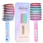 Bsisme 2Pcs Boar Bristle Hair Brush for Women, Men and Kids, Detangling Curved Vent Brush for Long Thick Thin Curly Wet or Dry Hair, Styling Tool (Purple&Blue)