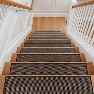 Tiveney Stair Treads Non Slip for Wooden Steps, 15PCS 8"x30" Machine Washable Stair Runner, Self-Adhesive Anti-Slip Backing Carpet for Stairs, Indoor Staircase Step Treads for Kids Elders Dogs, Black