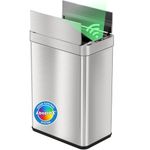 iTouchless 13 Gallon Wings-Open Kitchen Trash Can with Lid and Odor Filter, Dog Proof Stainless Steel Automatic TrashCan Garbage Bin for Home Office Work Bedroom Living Room Garage Slim Wastebasket