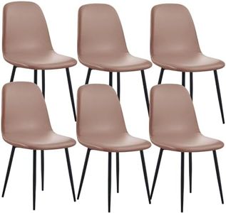 FUANGUI Waterproof PU Leather Mid Century Modern Dining Chair Cover Set of 6, Stretch Covers for Shell Dining Chairs, Lounge Armless Chairs Slipcover for Kitchen Living Room Side Chairs -Khaki