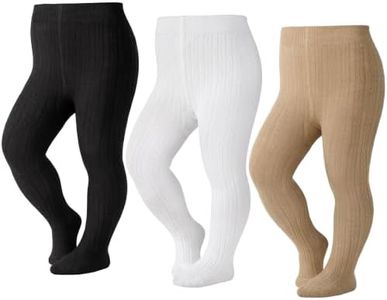 HONGTEYA 3 Pack Baby Girls Tights Cable Knit Leggings Stockings (US, Age, 2 Years, 4 Years, Black+White+Khaki)