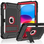 SINSO iPad 10th Generation Case 10.9 Inch 2022 with Kickstand, Heavy Duty Shockproof Protective Cover Case for iPad 10th Gen 2022 - Red&Black