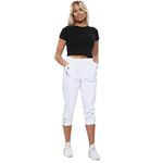 CherryBerry Women Ladies Elasticated Cotton Stretch Capri Cropped 3/4 Trousers UK 10-22 Size (622-WHITE-T7-UK 20)