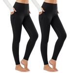 BALEAF Women's Fleece Lined Leggings Thermal Tights with Pockets Winter Warm High Waisted Yoga Pants Black+Black XS