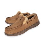 Clarks Mens Suede Venetian Moccasin Slipper LB0534 - Warm Plush Faux Fur Lining - Indoor Outdoor House Slippers For Men, Cinnamon, 10