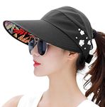 Alexvyan Polyester Sun Visor Hats For Women Uv Protection Wide Brim Summer Cap For Girls Hat Uv Protection Breathable Casual Beach Hat, Sun Protection Cap For Women (Black), Large