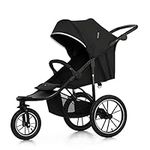 Kinderkraft HELSI, Jogger, 3 Wheeler, Baby Stroller, Buggy, Exercise, Easy Folding, for Newborns, Up to 27kg, Lie Flat Position, Shock Absorbton, All Terrain, Spacious Basket, Black