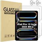 ProCase 2+2 Pack Screen Protector for iPad Pro 13 inch 2024 (M4) A2925 A2926 A3007 with Camera Lens Protector, Tempered Glass Film for iPad Pro 13" 7th Gen -2Clear