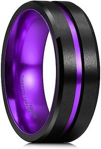 King Will Alianza de boda de carburo de tungsteno para hombre, 8 mm, acabado cepillado negro con centro ranurado morado, uso diario, ajuste cómodo V (11), V 1/2(64.64mm), Tungsteno Carburo de