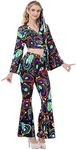 Disco Costume Women 70s Outfits for Women Plus Size Disco Ball Costume Disco Shirt Women 70s Bell Sleeve Disco Outfits for Women Black Size L