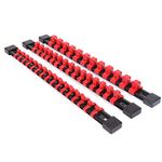 CASOMAN 3 PC Set Socket Organizer, SAE and Metric Socket Holder Rail, 1/4" Drive x 16 Clips, 3/8" Drive x 15 Clips, 1/2" Drive x 12 Clips, Premium Quality Socket Holder (red)