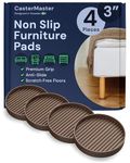 CasterMaster Non Slip Furniture Pads - 3x3 Brown Round Rubber Anti Skid Caster Cups Leg Coasters - Couch, Chair, Feet, and Bed Stoppers with Anti - Sliding Floor Grip (Set of 4)