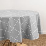 Elrene Home Fashions Windowpane Plaid Water- and Stain-Resistant Vinyl Tablecloth with Flannel Backing, 60 Inches X 84 Inches, Oval,Grey