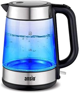 ANSIO Electric Kettle Glass Kettle 1.7L Cordless Clear Kettle 2200W Removable Filter, Boil Dry Protection & Auto Shut Off, Light Up, See Through Illuminated Kettle, BPA Free