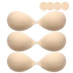 TERRY'S CAT 3 Pack Sticky Strapless Adhesive Bras for Women, Invisible Breast Lifting Push Up Bra for Backless Dresses, Nude, D