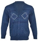 Z1 Mens Classic Zip Up Or Button Up Cardigan Argyle Diamond Grandad S M L XL (Small, Dark Blue - Button)