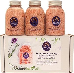 Absolute Aromas Coffret de Sels de Bain Rose de l'Himalaya - Anti-Stress, Lavande et Relaxation - 3 x Sels de Bain Himalayens en pots de 290g, infusé avec des Huiles Essentielles 100% Pures