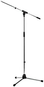 K&M 21060 Microphone Stand with Straight Boom Arm - Adjustable Boom Arm - Foldable Legs - Height Adjustment Clutch - Soft-touch Powder Coating - Chrome