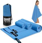 AUGUSTYUE Microfibre Quick Dry Towel 3 Pack, Soft and Lightweight Sports Towel, Travel Towel with a Bag, Gym Towel for Beach, Swimming, Bath, Yoga, Gym, Camping, etc (Blue)