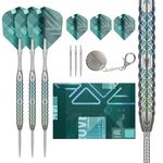 Target Darts Rove Steel Tip Swiss Point Darts, 90% Tungsten Dart Set, Barrel 01-24G | Steel Tip Dart Sets, Green & Silver Darts, Professional Dart Set with Swiss Points & Tool