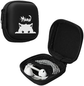 kwmobile Carrying Case for Earphones - Square Design with Zipper for in-Ear Headphones Earbuds - Grey/Black, Meow Cat