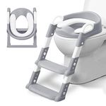 KIDOOLA Adjustable Potty Ladder Seat for Toilet Training with Steps,Handle & Soft Cushion Design Non Slip & Space Efficient Toddlers & Children Foldable & Easy Assembly Splash Guard Included Grey