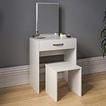 Vida Designs Dressing Table Isla 1 Drawer Mirror & Stool Bedroom Set Makeup Vanity Cosmetics Storage Desk Dresser Furniture White