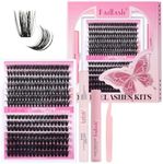 FADLASH Lash Extension DIY Kit Lash Clusters D Curl Cluster Lashes with Lash Bond and Seal Cluster Lashes Glue Remover Lash Tweezers for DIY Eyelash Extension at Home（Kit 60D+80D-0.07D-12-18MIX）