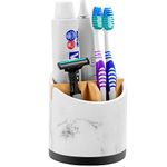 VITVITI Round Toothbrush Holders for Bathroom Electric Toothbrush Holder with Drainage 3 Slots Marble Effect Resin Bathroom Organizer Storage Caddy Countertop for Toothpaste Cosmetic Makeup Accessory