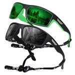 SKYWAY Polarised Sports Sunglasses for Men, Fishing Golf Hiking Running Cycling Glasses UV Protection Wrap Around Unbreakable Lightweight Sun Glasses Black/Green