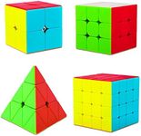 Coolzon Speed Cube Set, 4 Pack Stickerless Magic Cube Set 2x2 3x3 4x4 Pyraminx Triangle, Easy Turning 3D Puzzle Cube Games Toy Present for Kids Adults