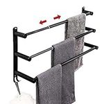 lanliebao Towel Bar Bathrobe Towel Hook Towel Ring Towel Rack for 3M Colloid SUS304 Stainless Steel in Bathroom Kitchen No Screws 19.7 Inch-31.5 Inch 3-Bars Black