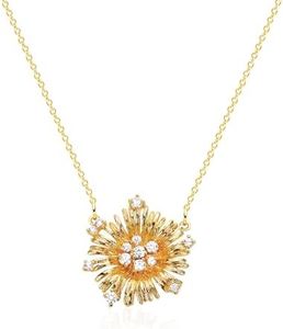 BENEIGE Gold Flower Necklace for Women | Pendant Necklace with 14K Gold Plated | Cubic Zirconia Gold Choker Necklace | Flower Charm Necklace