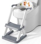 SKYROKU 8868 Potty Training Seat with Step Stool - Adjustable Height, Non-Slip, Splash-Proof, Foldable 2-in-1 Toddler Potty Seat with Armrests and Replaceable Cushion - Fits Most Toilets (Grey)