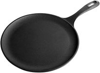 Victoria 10.5-Inch Cast Iron Comal Griddle Pan with a Long Handle, Preseasoned with Flaxseed Oil, Made in Colombia