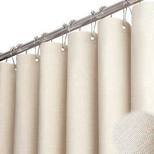 BTTN Clawfoot Tub Shower Curtain - 180 x 72 Extra Wide Linen Textured Weighted Fabric Shower Curtain Set with 32 Hooks, Large Hotel Simple Neutral Polyester Shower Curtains for Bathroom - Cream/Beige