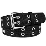 Drizzte Plus Size Belt 100cm Double Grommet Nylon Canvas Webbing Belt Studded Belt for Mens Womens Silver