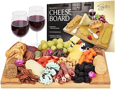 Signature Living Large Bamboo Cheese Board Charcuterie Board (16" x 10" x 1.2") Beautiful Serving Platter for Cheese, Crackers, Meat, Fruit - Durable Wooden Charcuterie Serving Board