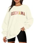 BANGELY Mama Sweatshirt Women Funny In My Godmother Era Graphic Sweater Godmama Gift Casual Crewneck Long Sleeve Pullover Top, Beige, Medium