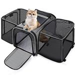 Pecute Cat Carrier Expandable, Extra Large Pet Carrier Bag, Foldable Cat Carrier bag with Breathable Mesh, Pet Carrier Transport Bag for Dogs and Cats, with Shoulder Strap and Pet Bowl