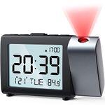 Projection Alarm Clock for Bedroom: Digital LCD Clock with Temperature Date Snooze 12/24H and Weekend Mode, Easy Set Dimmer Clock with 2-Levels Volume, Mains and Battery Operated