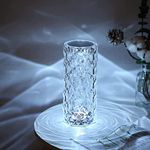 Crystal Diamond Table Lamp, Bedside Lamps with Touching Control,3 Lighting Colors Brightness Adjustable USB Rechargeable,Decorative Nights Lamp for Bedroom, Living Room, Study and Office (A)