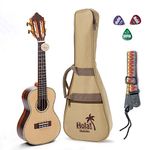 Concert Ukulele Professional Series by Hola! Music (Model HM-424SSR+), Bundle Includes: 24 Inch SOLID Spruce Top Ukulele with Aquila Nylgut Strings Installed, Padded Gig Bag, Strap and Picks