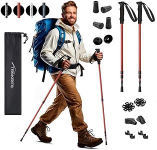 Trekrite Telescopic Walking Poles Set, Collapsible Hiking Poles, 3-Section Anti Shock Trekking Sticks for Men & Women - Adjustable Hiking Sticks with Accessories from a UK Based Company - Red