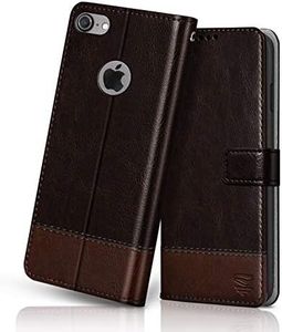 FLIPPED Vegan Leather Flip Case Back Cover for Apple iPhone 7 | iPhone 8 (Flexible, Shock Proof | Hand Stitched Leather Finish | Card Pockets Wallet & Stand | Coffee with Brown)
