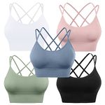 Evercute Cross Back Sport Bras Padded Strappy Criss Cross Cropped Bras for Yoga Workout Fitness Low Impact, ⑥black White Blue Green Pink 5 Pack, Small