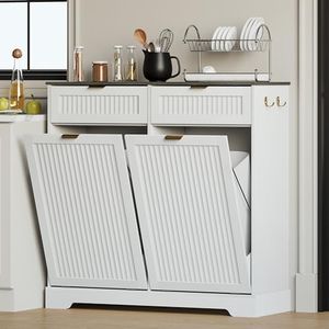 METOTI 2x13 Gallons Double Tilt Out Trash Can Cabinet, Trash Cabinet, White